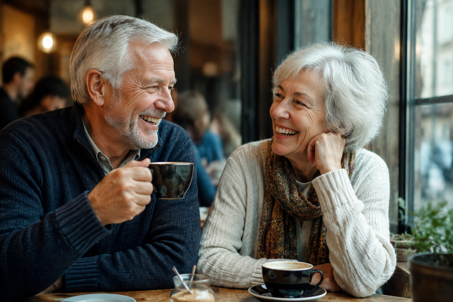 Senior couple enjoying coffee together